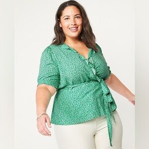 Old Navy Green Floral Wrap Top